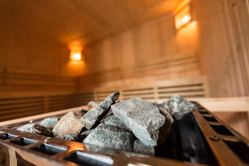 Hot stone on heater in Sauna spa room